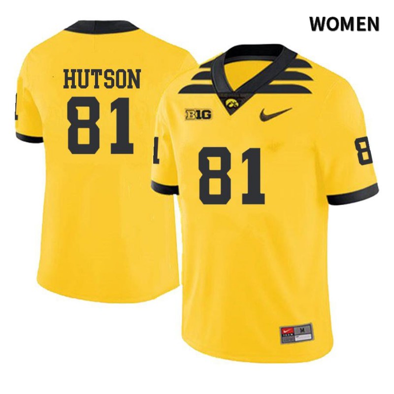 Women's Iowa Hawkeyes NCAA #81 Desmond Hutson Yellow Authentic Nike Alumni Stitched College Football Jersey TE34P88GP